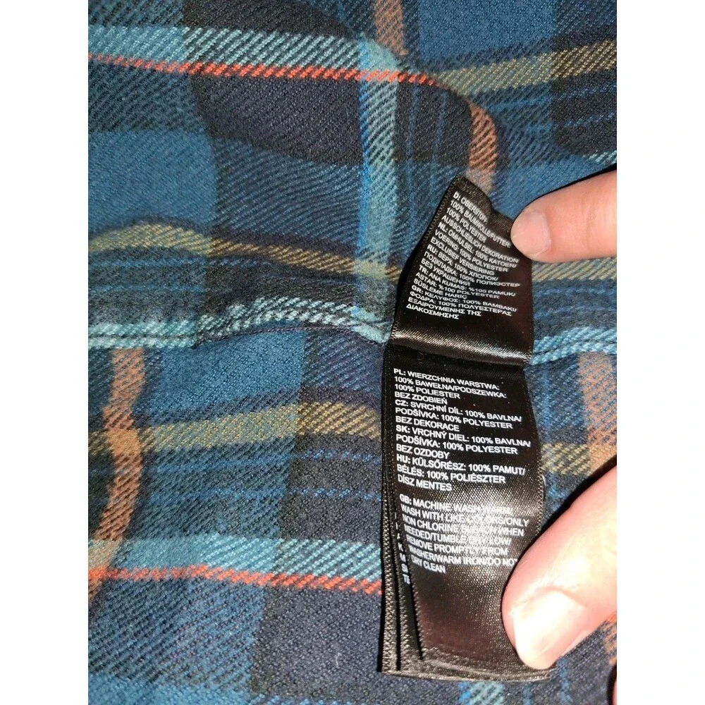 The North Face Men's Medium Blue Plaid Flannel Button Front Shirt Cotton Long...